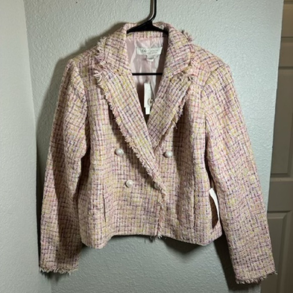 Cato Multicolor Tweed Blazer with Pearl Buttons